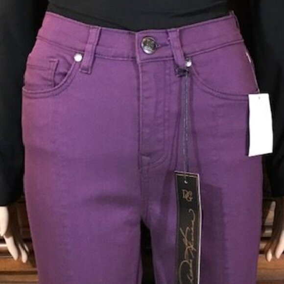DG2 Pure Purple Front Slit Center Seamed Stretch Cotton Blend Bootcut Jean - Picture 5 of 10